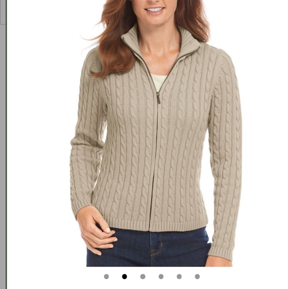 Ll Bean Cotton Cable Knit Zip Up 